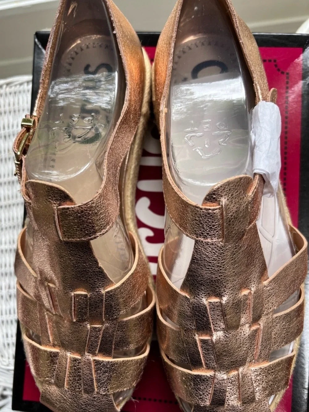 Sam Edelman Metallic Rose Gold Woven Espadrille Platform Sandals